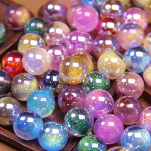 新款16mm树脂金箔闪粉电镀圆珠手工diy手链项链挂饰串珠配珠配饰