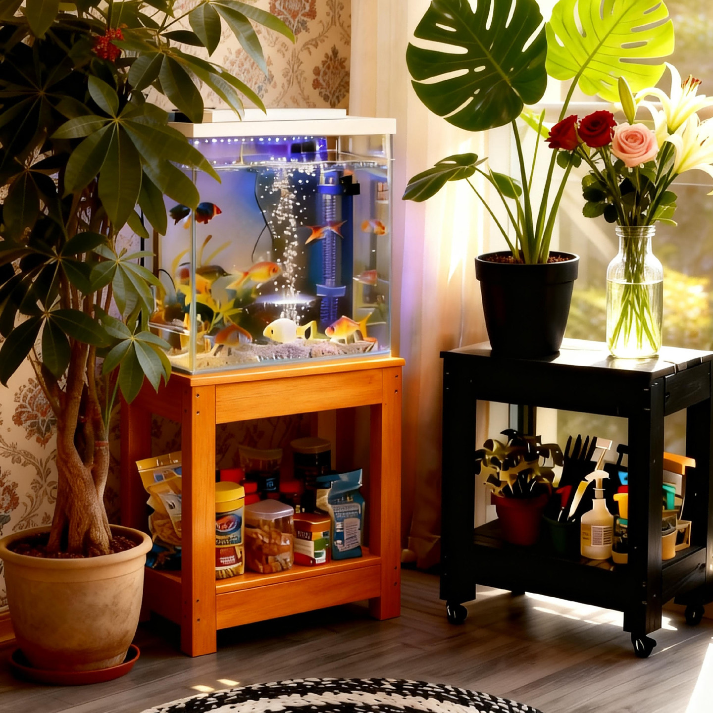 黑色花架子多层室内阳台实木质置物架客厅植物花盆架落地鱼缸木架