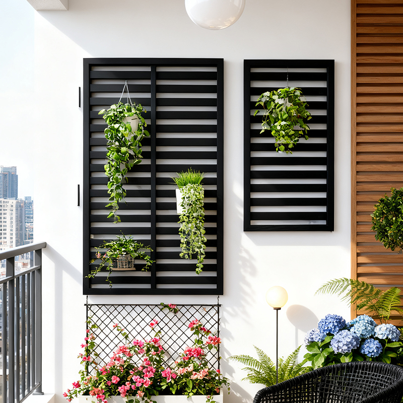 阳台挂墙网格花架花园墙面装饰黑色防腐木户外庭院爬藤架栅栏围栏