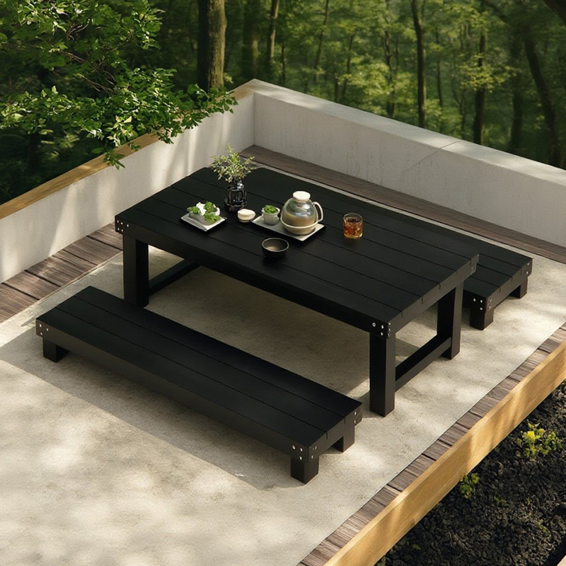 实木黑色茶桌椅组合简约