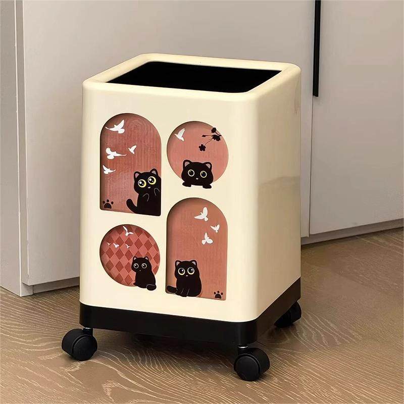 厨房垃圾桶家用2025新款可移动中古风客厅卧室儿童房带轮带盖纸篓,家庭/个人清洁工具,垃圾桶,淘宝优惠券,粉丝福利购,淘宝优惠卷