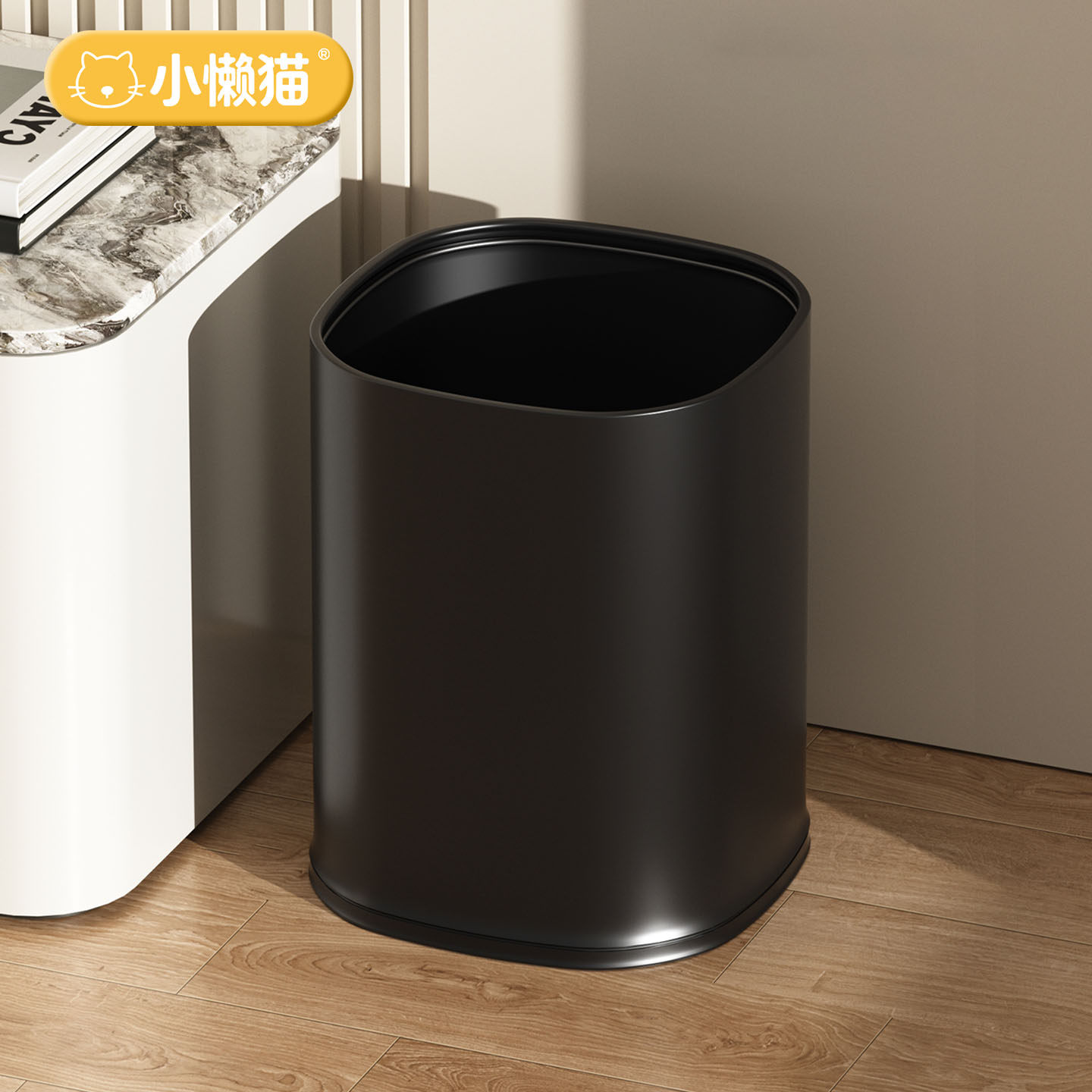 黑色垃圾桶家用新款无盖大容量轻奢高端厨房客厅亚朵酒店敞口纸篓图片