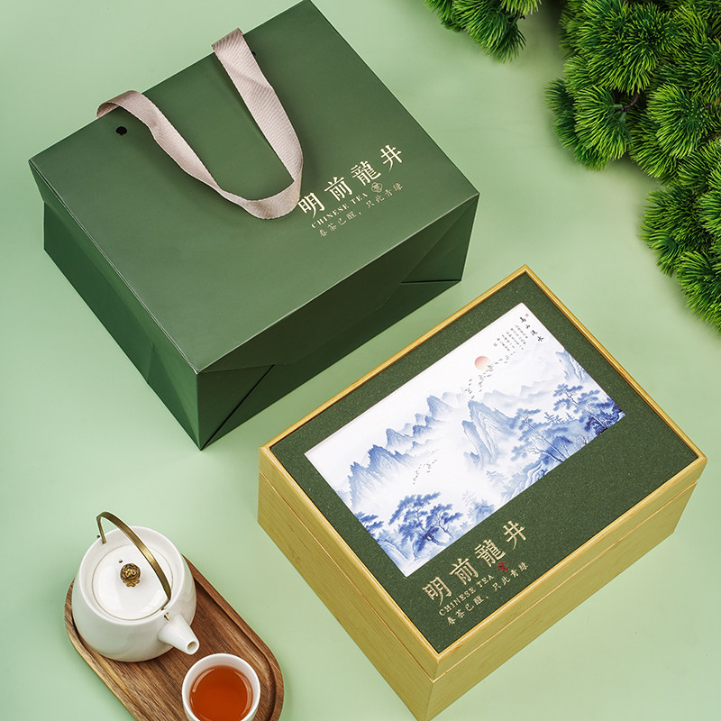 2026明前龙井方包绿茶礼盒空盒半斤装西湖狮峰龙井茶包装盒空礼盒