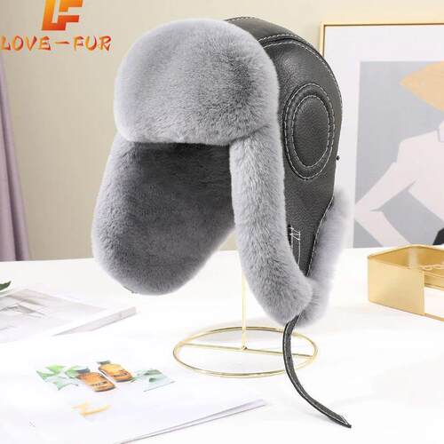Hot Fashion Men Real Rex Rabbit Fur Bomber Hat Ushanka Cap T