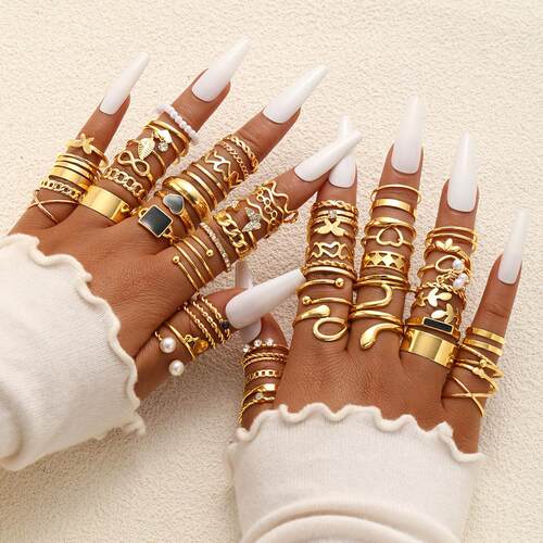Rings set of 69 pieces跨境8字黑色方块珍珠戒指爱心戒指69件套