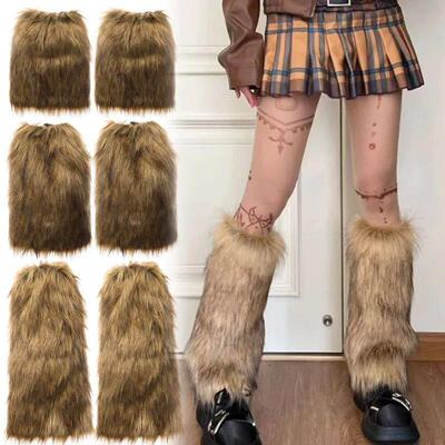 Y2k Vintage Brown Imitation Fur Fur Leg Warmers Hot Girl Hai