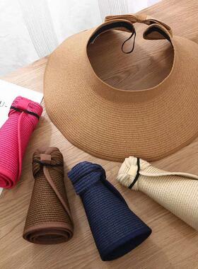 Summer Straw Hat For Women Foldable Wide Large Brim Bowknot