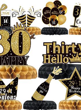 Black Gold Birthday Honeycomb Set Happy 30th 40th 50th