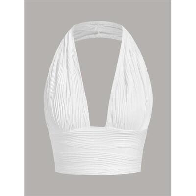 Green Solid Backless Crop Halter Top Women Summer Y2K Club