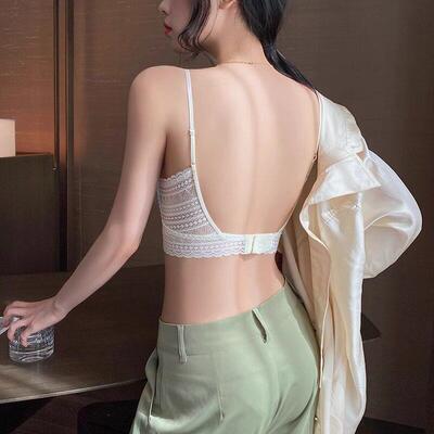 French lace sexy U-shaped backless bra超薄三角杯内衣女