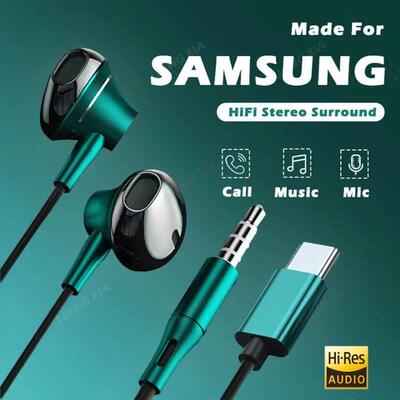 Type C Wired Headphones 3.5mm HiFi Stereo Music Earphones fo