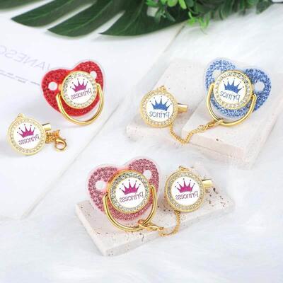 Luxury Crown Pacifier Clip Chain Set Baby Shower Gift Silico