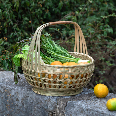 圆竹篮竹编子手提鸡蛋包装篮收纳篮筐蔬菜框购物篮水果篮小菜篮