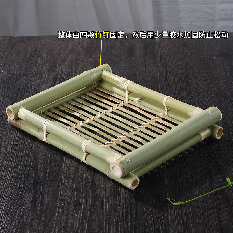 竹制托盘原竹托盘田园风竹餐盘方形青竹盘茶盘竹果盘点心篮竹菜盘,特色手工艺,竹编/竹雕,淘宝优惠券,粉丝福利购,淘宝优惠卷