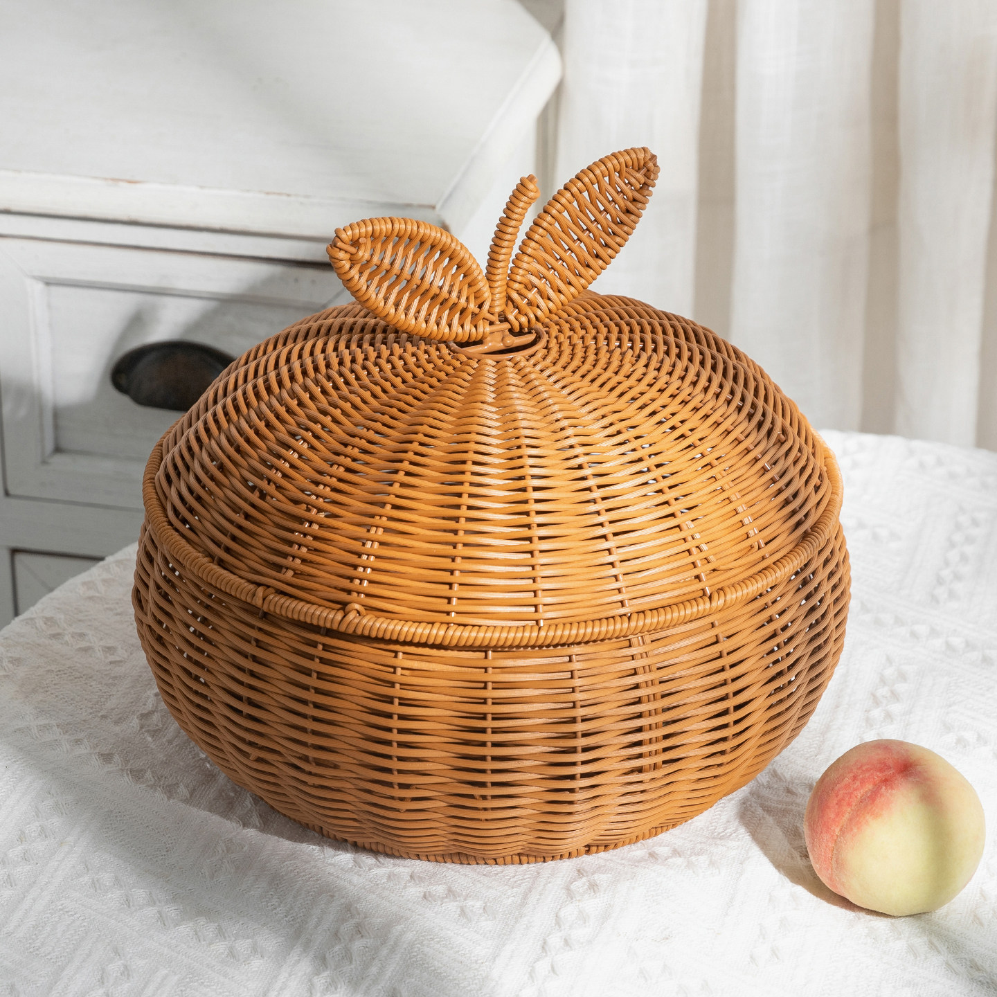 带盖仿藤零食篮鸡蛋筐手工编织客厅创意收纳篮水果篮圆形糖果杂物