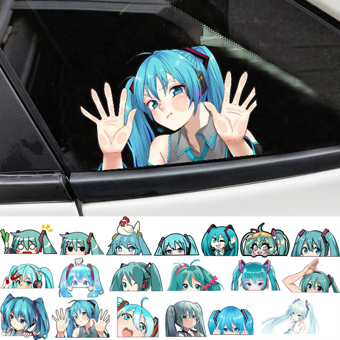 二次元动漫初音未来半脸偷看玻璃车窗机箱防水车贴