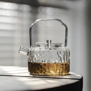 锤纹提梁壶功夫电陶炉泡茶壶家用耐高温过滤壶 墨己玻璃烧水壶日式