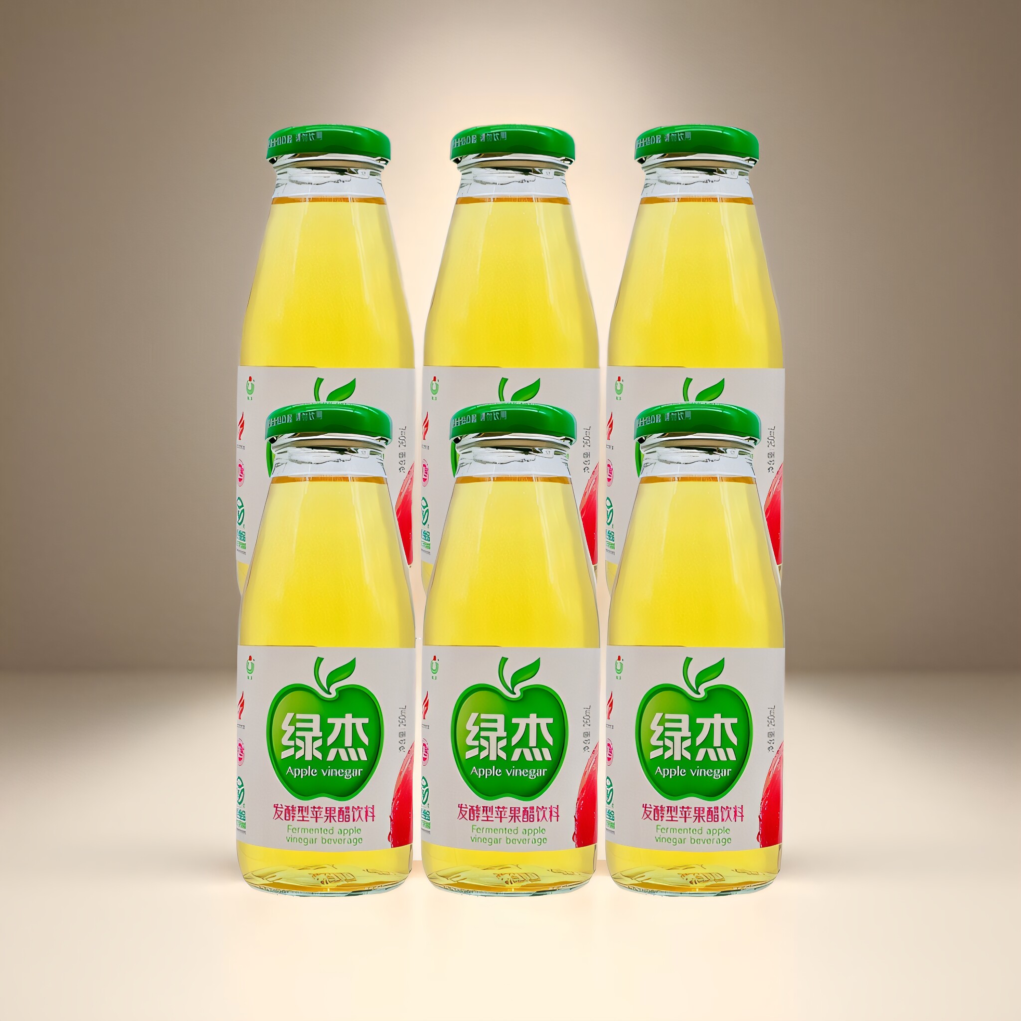 山东烟台绿杰发酵型苹果醋260ml×6瓶风味果味饮料玻璃瓶泡沫箱