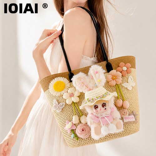 IOIAI2026新款夏织托特包大容量包包女单肩通勤旅游轻便高颜值包