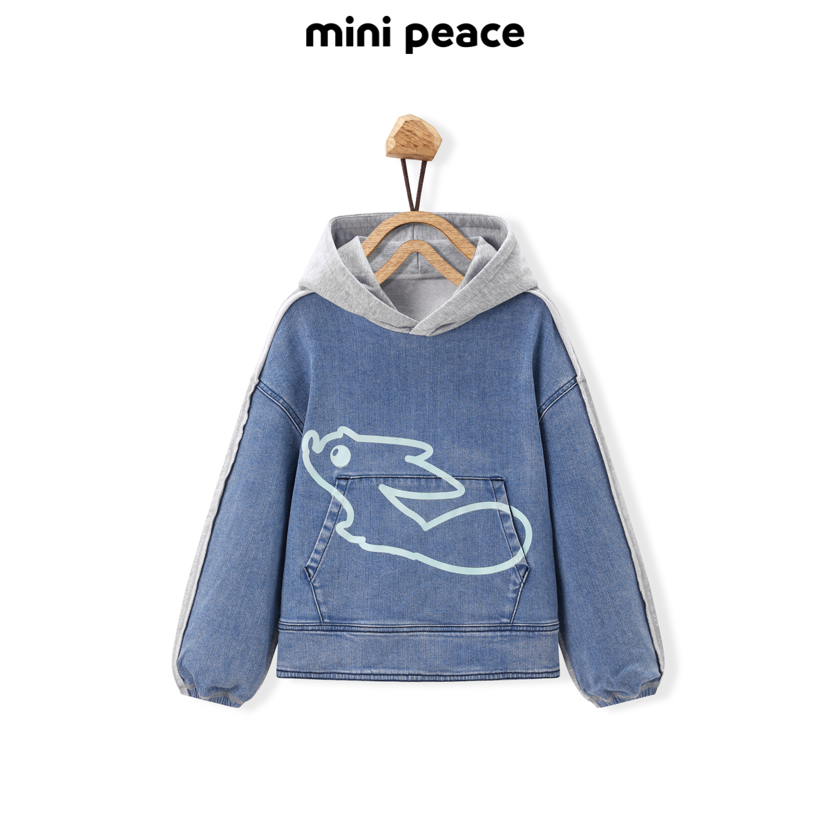 MiniPeace太平鸟童装男童卫衣儿童拼接牛仔连帽春