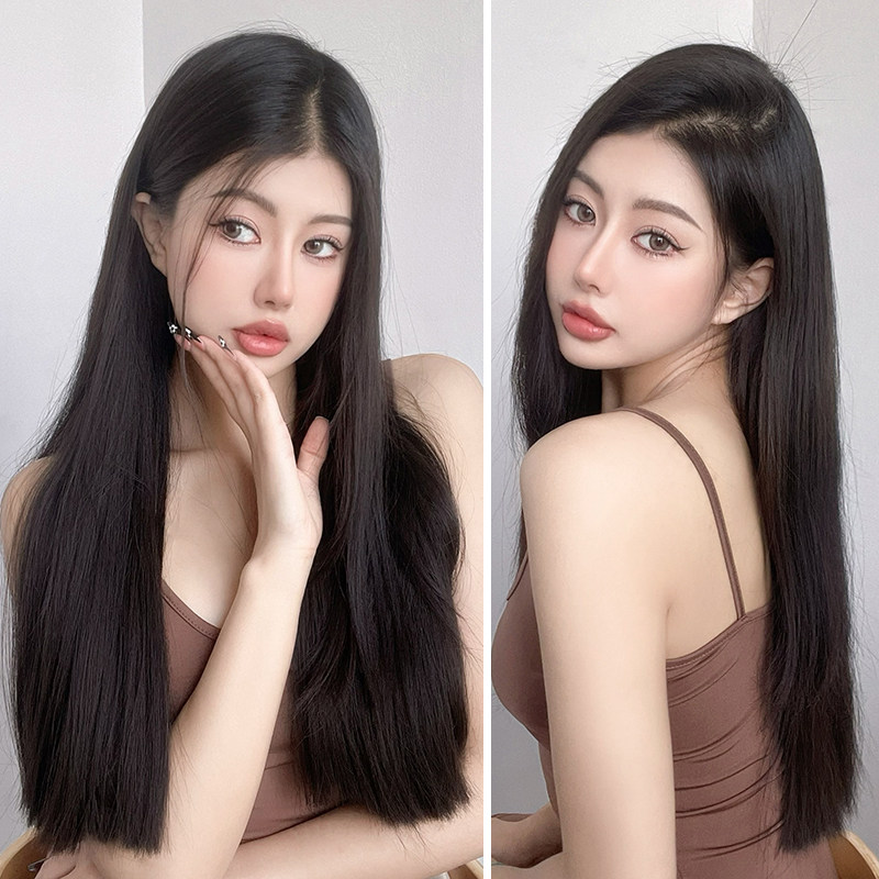 新品U形半e头套假发接片 一刀切黑长直假发女长发自然隐形一片式