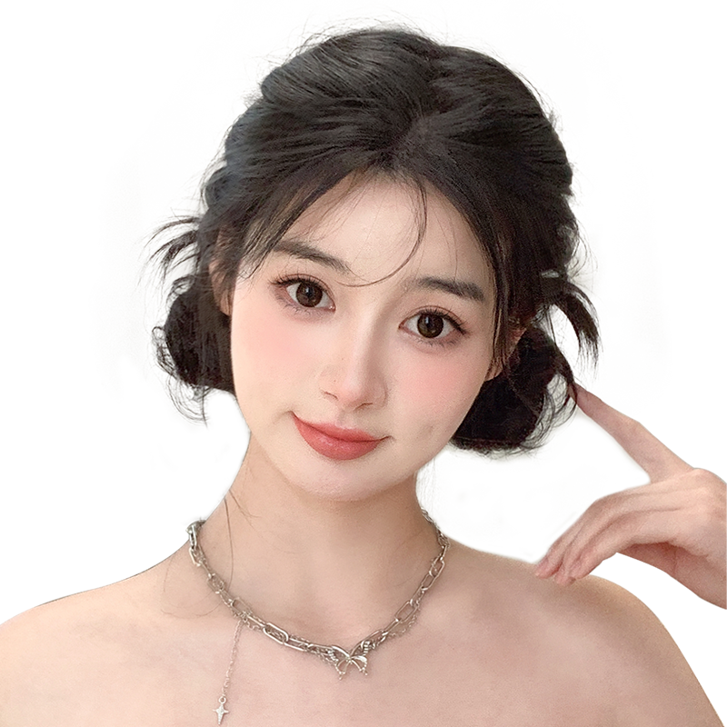 鸡毛抓夹双丸子头假发包新中式花苞毽子头古风发包汉服短发夹发圈