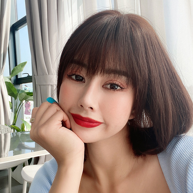 假发女中短发真发全头套式全真自然圆脸真人发丝修脸女士假发套