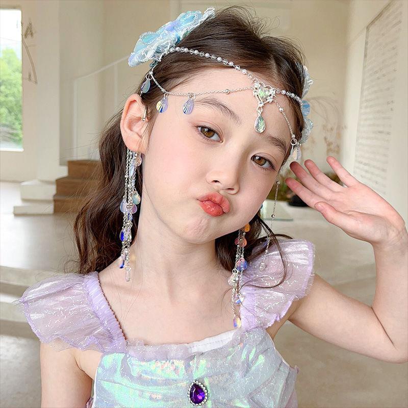 儿童美人鱼蝴蝶结发夹女额
