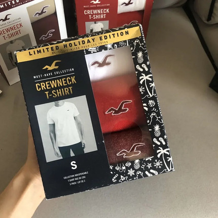 Hollister小海鸥盒装T恤圆领男女同款三件装夏季100棉短袖刺绣标