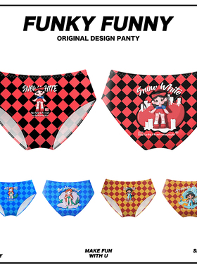 怪趣酱白雪公主原创手绘内裤女夏中腰红色纯棉内裆少女可爱三角裤