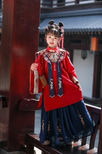汉服女童明制云肩大袖衫夏款重工刺绣儿童演出服半裙红色国潮风爆