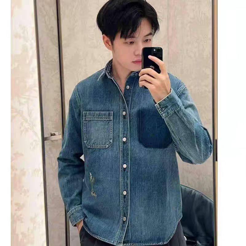 2026新款欧洲站春秋铃兰花刺绣牛仔外套衬衫男女同款时尚复古风格,男装,牛仔衬衫,淘宝优惠券,粉丝福利购,淘宝优惠卷
