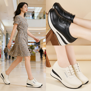 厚底显瘦单鞋 厚底休闲鞋 女不累脚中年妈妈百搭增高软底轻便运动鞋