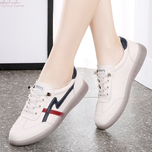 休闲牛筋底妈妈平底单鞋 真皮软底小白鞋 运动女鞋 新款 女2025年春季