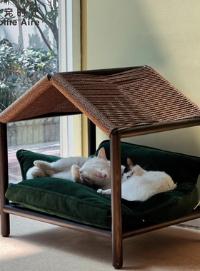 Homeaire宠物木屋猫窝实木秋冬保暖四季通用离地藤织猫屋宠物用品