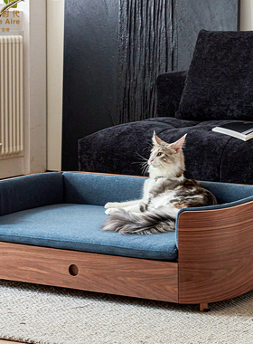 HomeAire猫窝缅因布偶可拆洗四季通用狗窝实木宠物床夏季离地猫床