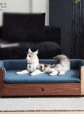 HomeAire猫窝缅因布偶可拆洗四季通用狗窝实木宠物床夏季离地猫床