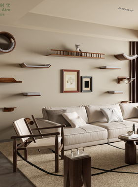 Homeaire猫角落中古风猫爬架挂壁式猫窝黑胡桃色猫墙客厅不占地