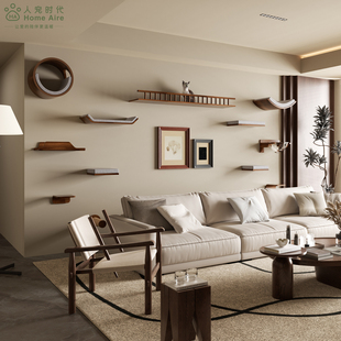 Homeaire猫角落中古风猫爬架挂壁式猫窝黑胡桃色猫墙客厅不占地