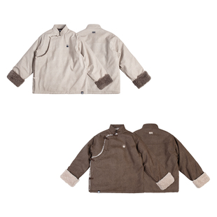 圣山服饰原创设计仿皮藏式毛绒外套斜襟宽松中性型可水洗秋冬外套