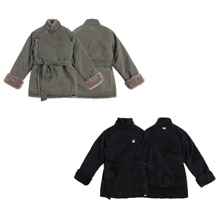 圣山服饰原创设计中长款藏式斜襟绑带毛绒秋冬潮流时装外套通勤