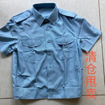 老式99空夹克短袖长袖透气衬衣天空蓝短袖衬衫空浅蓝色夏服上衣
