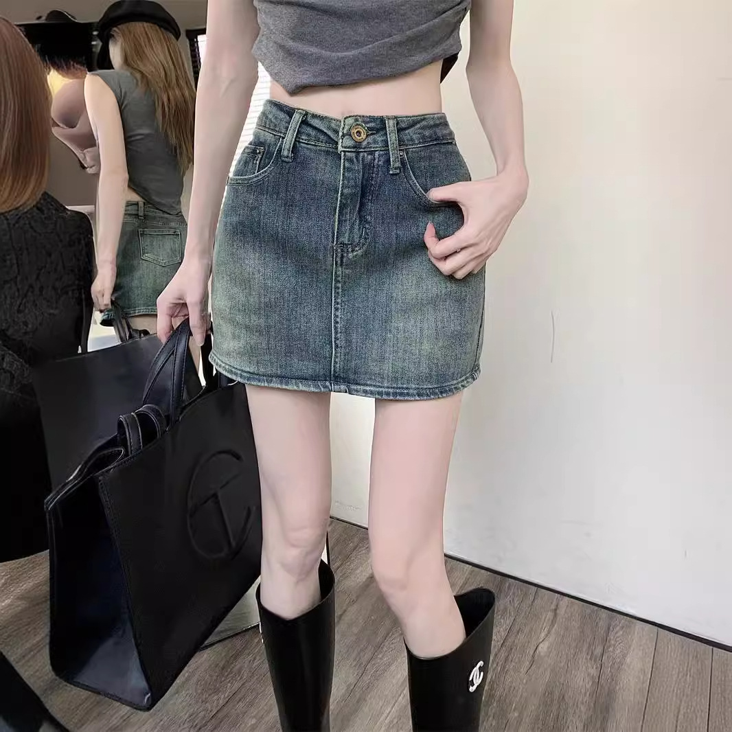 美式复古牛仔短裙女夏季显瘦性感辣妹紧身包臀裙裤短款高腰半身裙