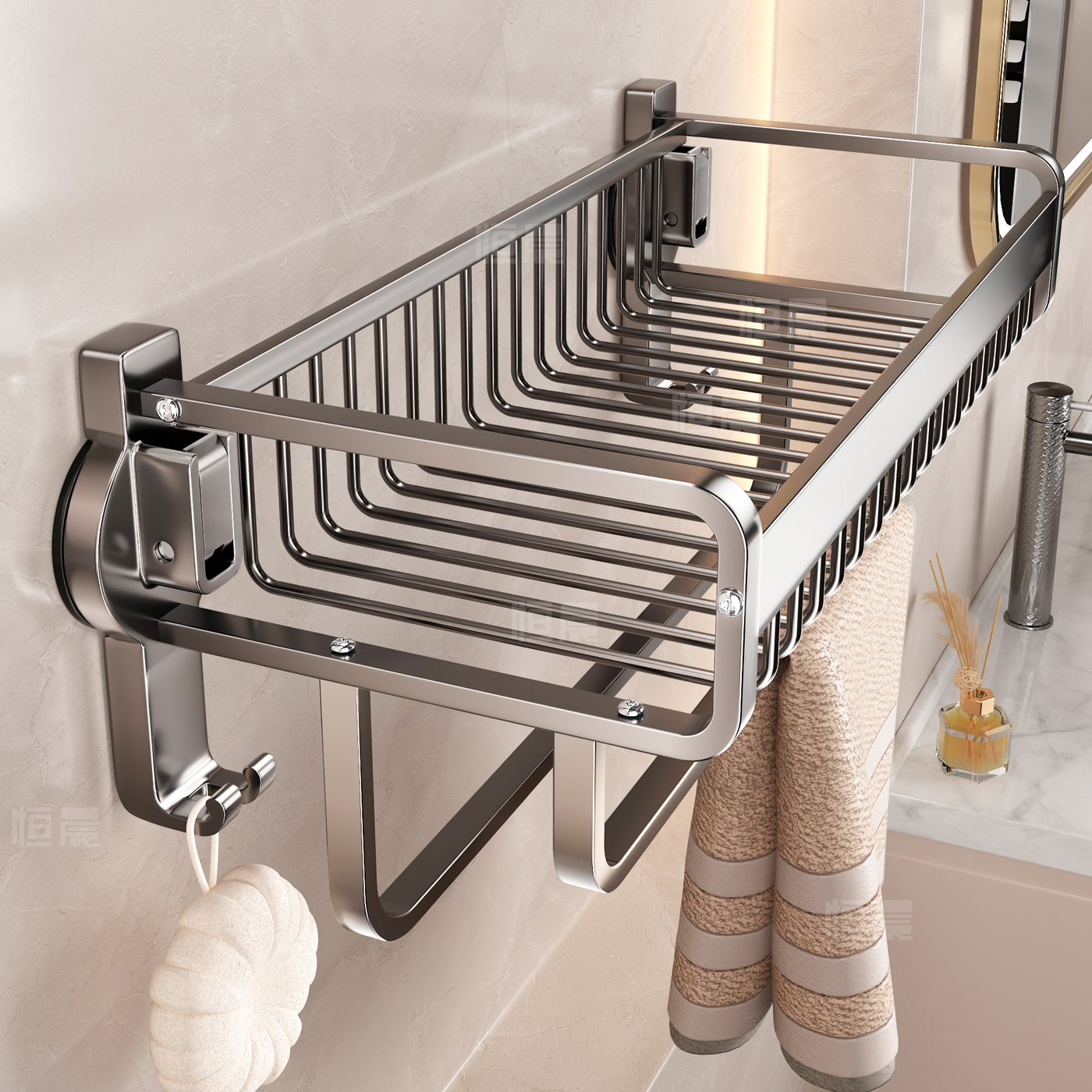 吸盘毛巾架卫生间免打孔浴室置物