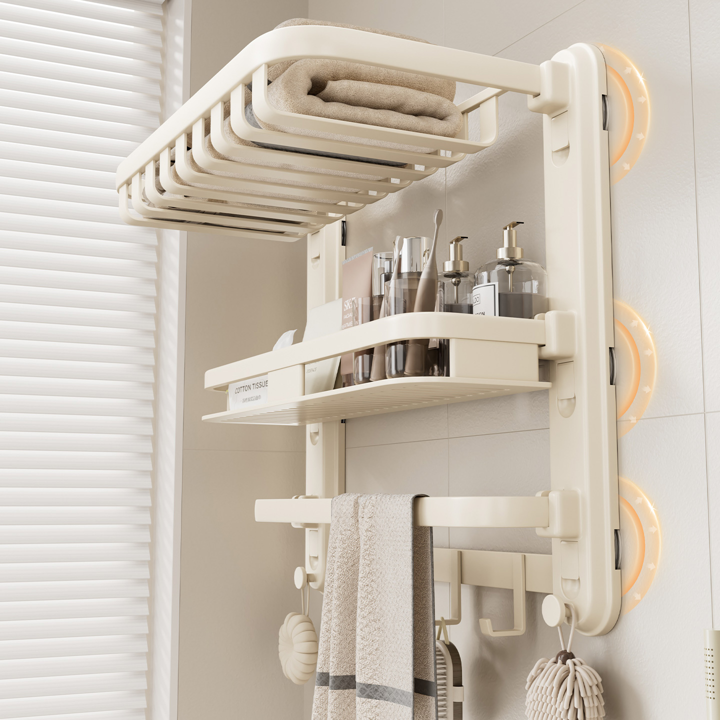 奶油风六强力吸盘加厚材质浴室架