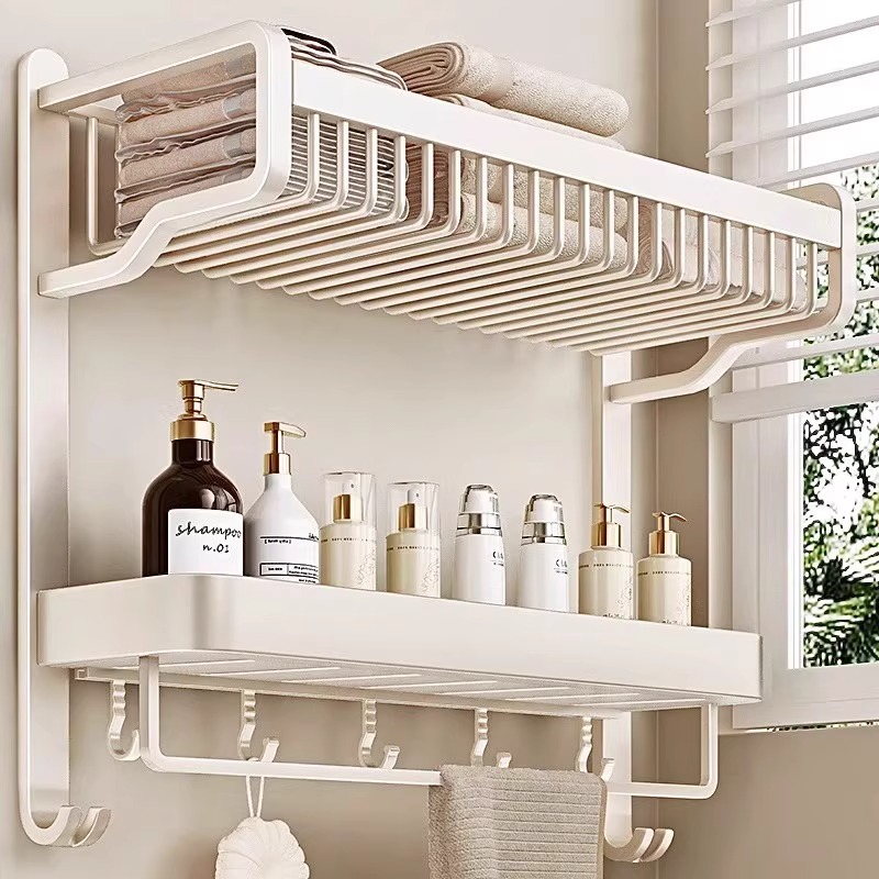 恒晨浴室置物架毛巾架一体免打孔
