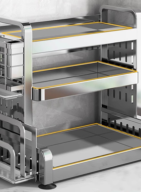 不锈钢厨房调料品置物架多功能台面刀架盐调味瓶罐筷筒收纳盒架子