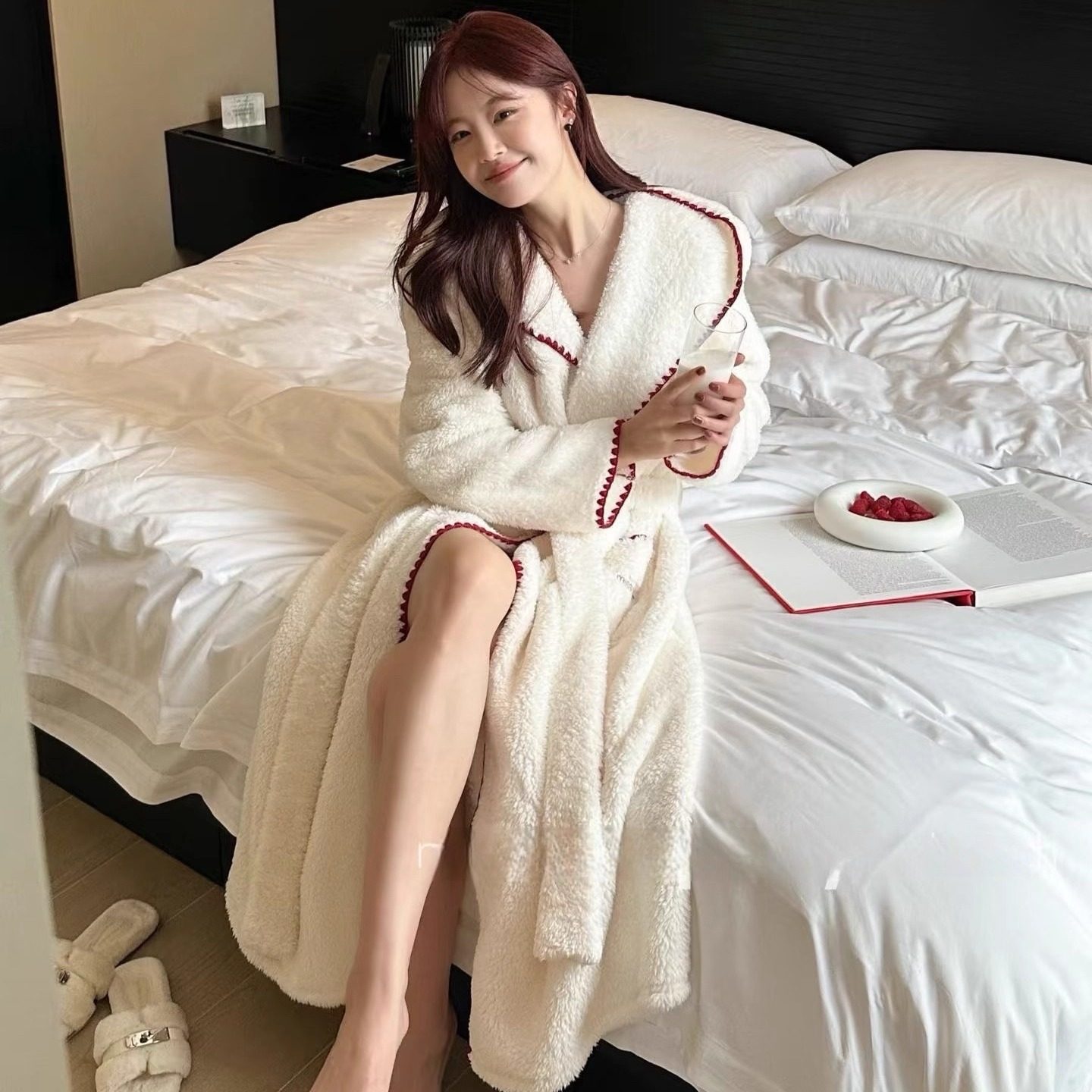 法式刺绣珊瑚绒睡袍睡衣女冬季