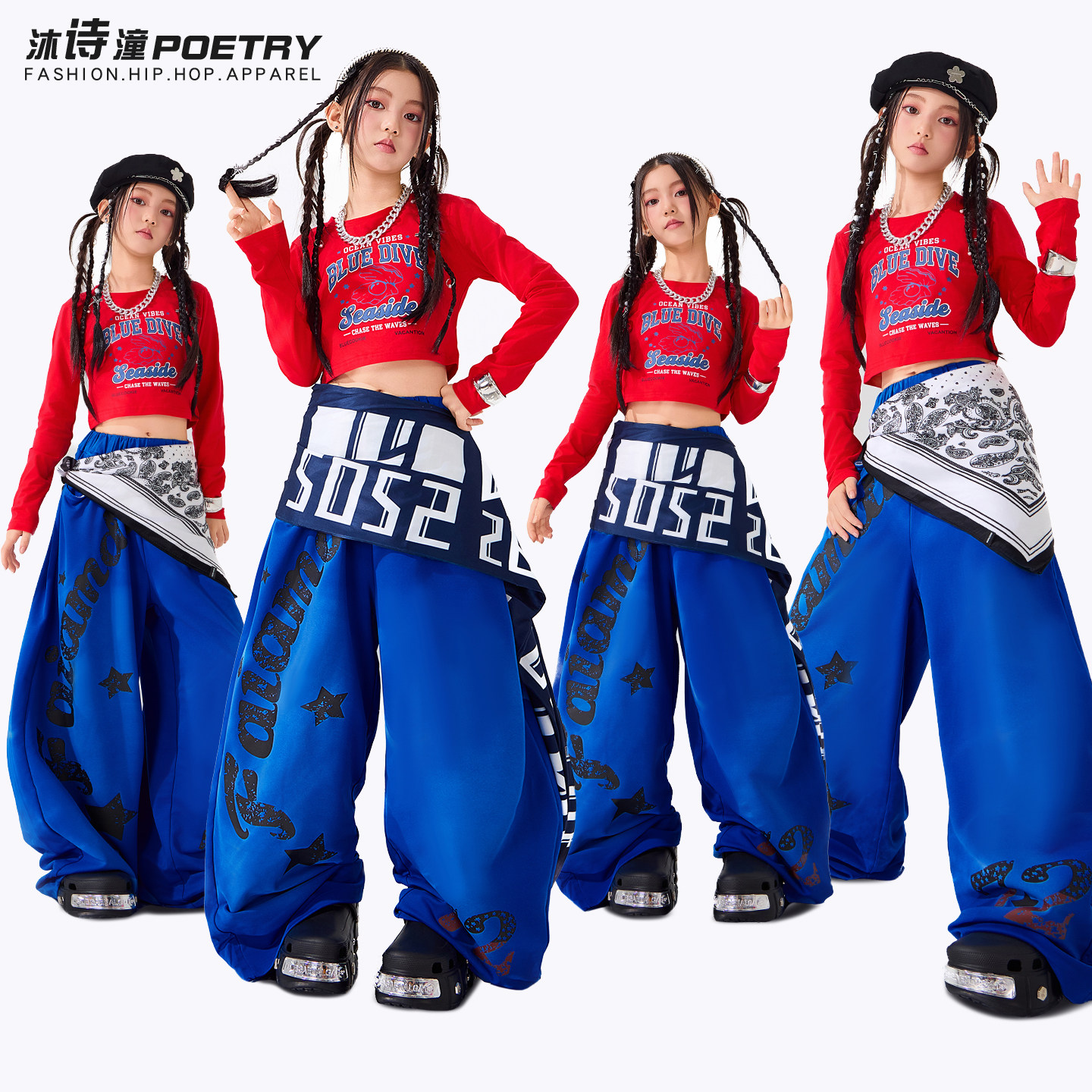 女童爵士舞服装上衣裤子套装少儿图片