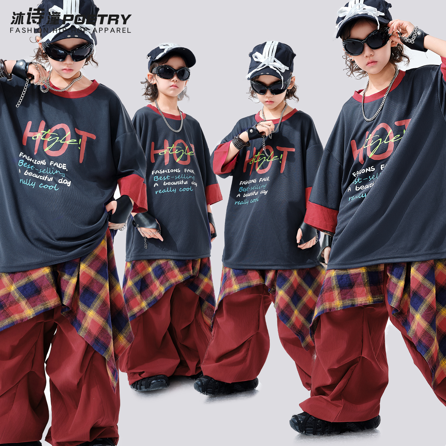 儿童街舞潮服男童嘻哈hiphop演出服炸街潮炫酷少儿夏季短袖两件套